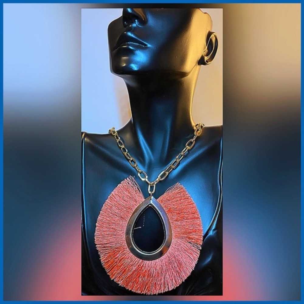 Rampage Fringe Trimmed Coral Necklace